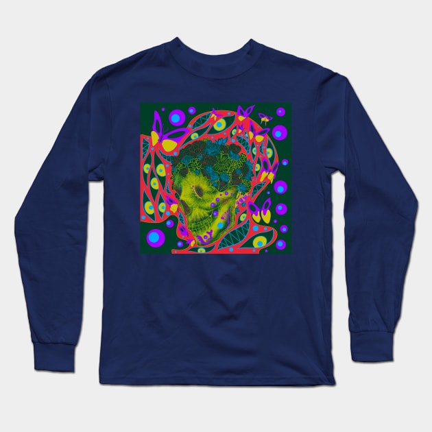 green monster skull in deadly theater arts Long Sleeve T-Shirt by jorge_lebeau